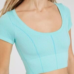 Aerie Light Blue Ribbed Crop Top